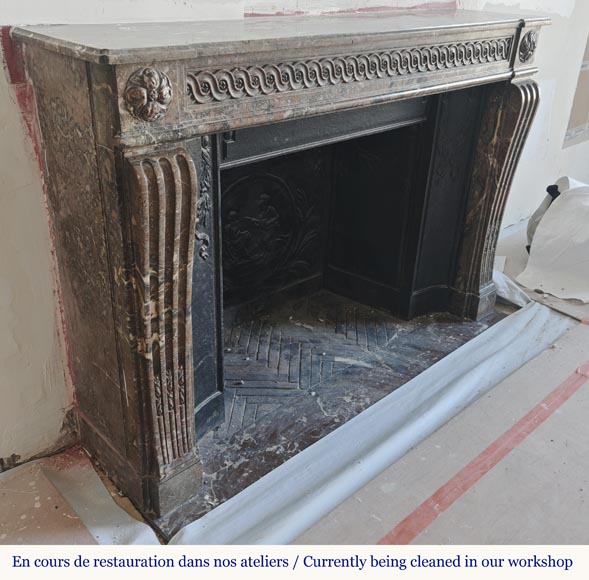 Louis XVI period fireplace, sculpted in Rouge Royal, decorated with a vitruvian frieze-2