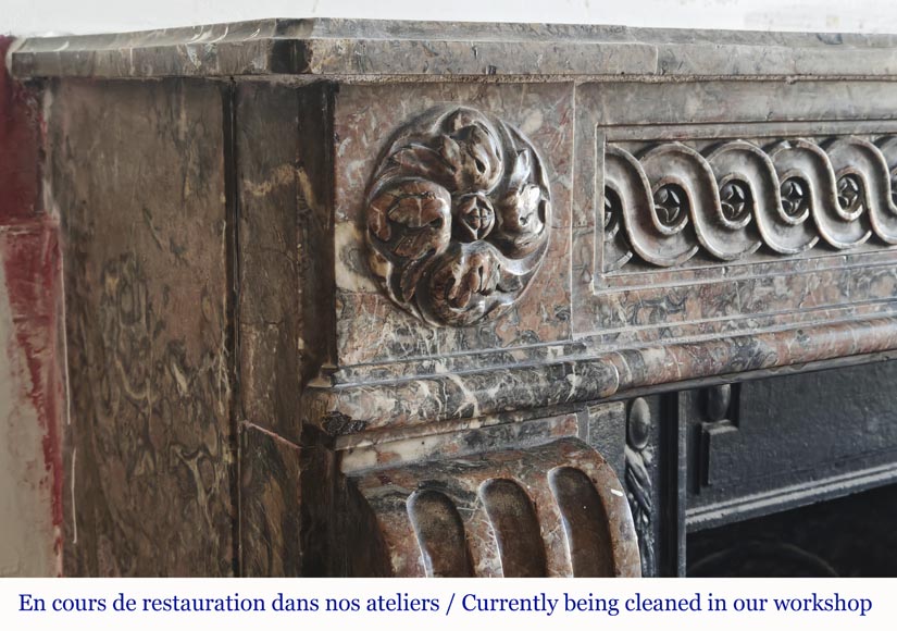 Louis XVI period fireplace, sculpted in Rouge Royal, decorated with a vitruvian frieze-3