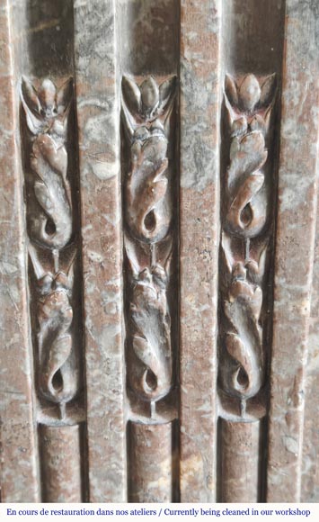 Louis XVI period fireplace, sculpted in Rouge Royal, decorated with a vitruvian frieze-5