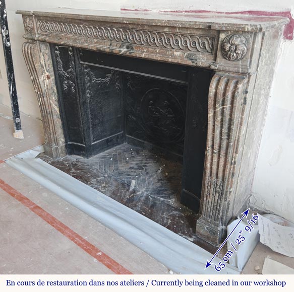 Louis XVI period fireplace, sculpted in Rouge Royal, decorated with a vitruvian frieze-6