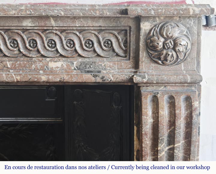 Louis XVI period fireplace, sculpted in Rouge Royal, decorated with a vitruvian frieze-7