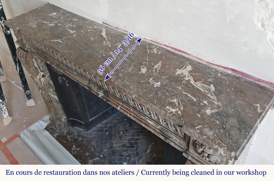 Louis XVI period fireplace, sculpted in Rouge Royal, decorated with a vitruvian frieze-9