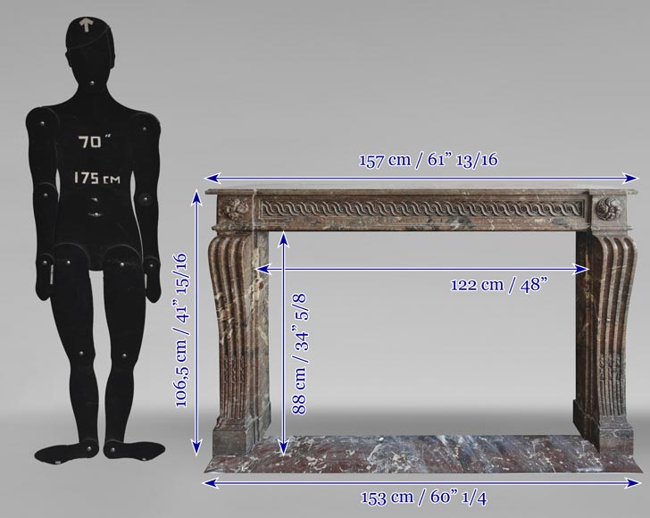Louis XVI period fireplace, sculpted in Rouge Royal, decorated with a vitruvian frieze-10