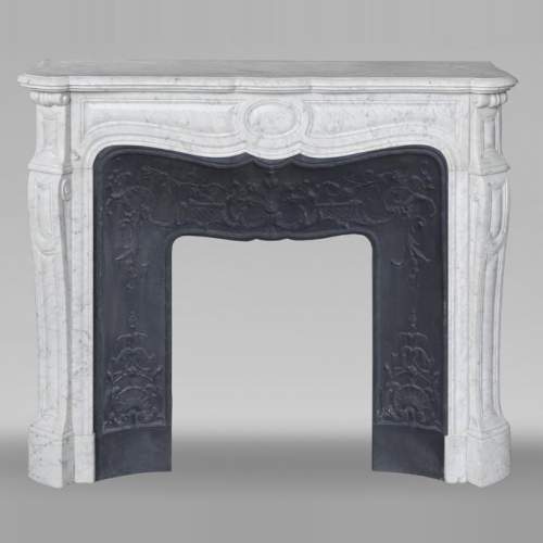  Louis XV style fireplace, Pompadour model, in Carrara marble