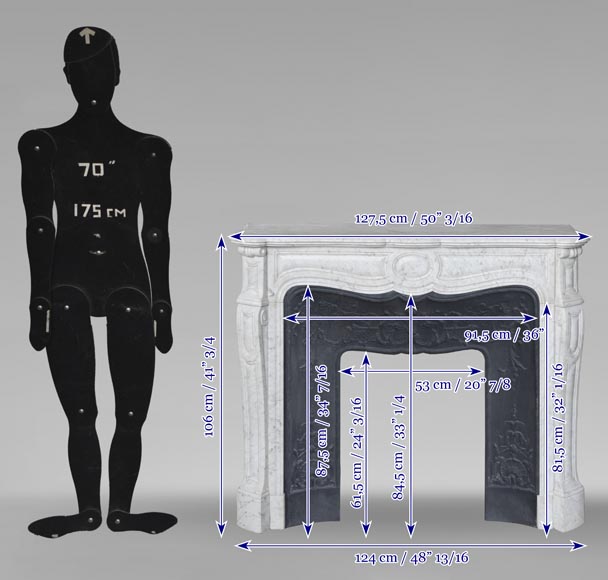  Louis XV style fireplace, Pompadour model, in Carrara marble-9