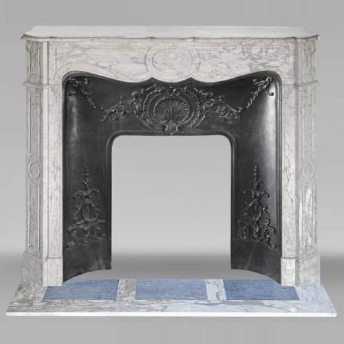 Louis XV style fireplace, Pompadour model, in gray Medici breccia