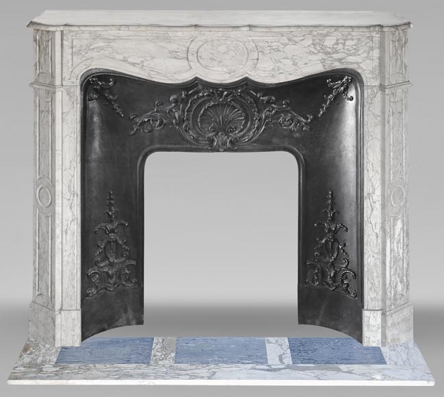 Louis XV style fireplace, Pompadour model, in gray Medici breccia-0