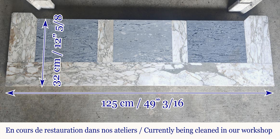 Louis XV style fireplace, Pompadour model, in gray Medici breccia-7