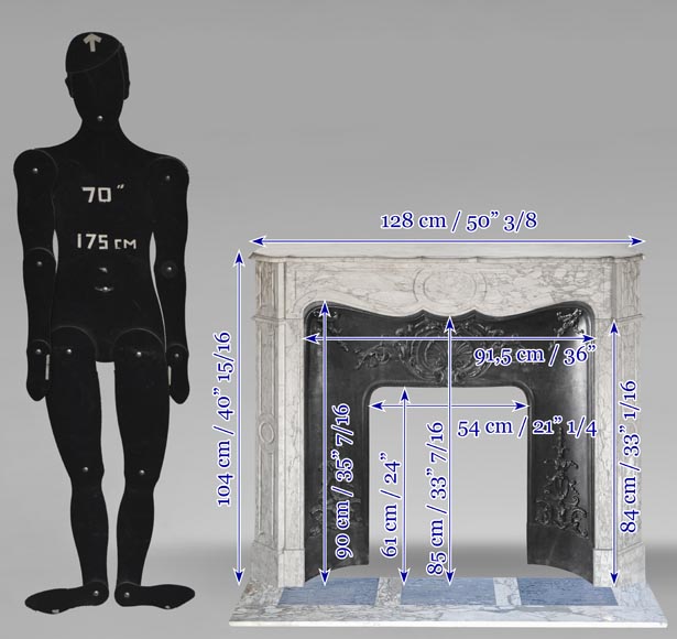 Louis XV style fireplace, Pompadour model, in gray Medici breccia-9