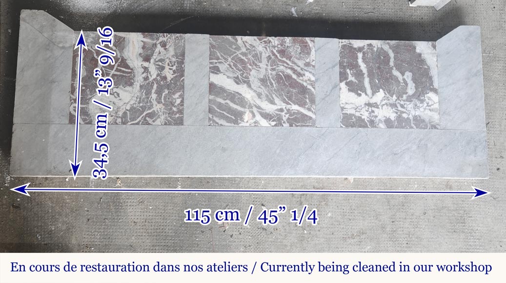 Louis XV style fireplace, Pompadour model, in light blue turquoise marble-7