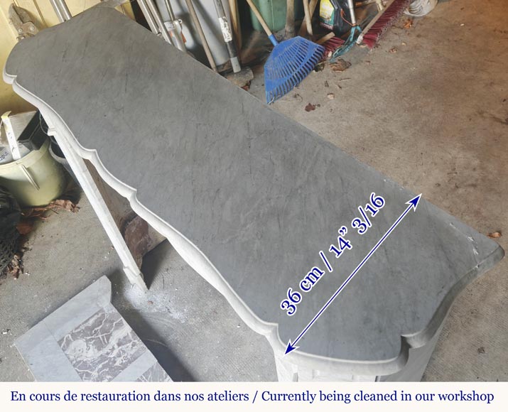 Louis XV style fireplace, Pompadour model, in light blue turquoise marble-8