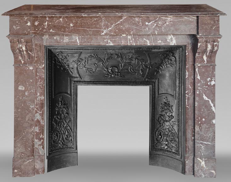  Napoleon III style fireplace with modillion in Rouge du Nord marble-0