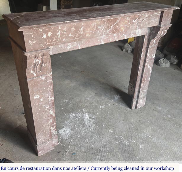  Napoleon III style fireplace with modillion in Rouge du Nord marble-2