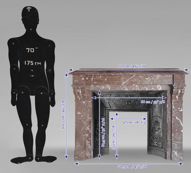  Napoleon III style fireplace with modillion in Rouge du Nord marble-9