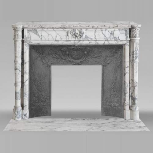 Louis XVI style fireplace with detached columns, in Arabescato marble