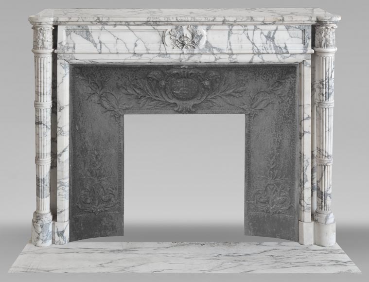 Louis XVI style fireplace with detached columns, in Arabescato marble-0