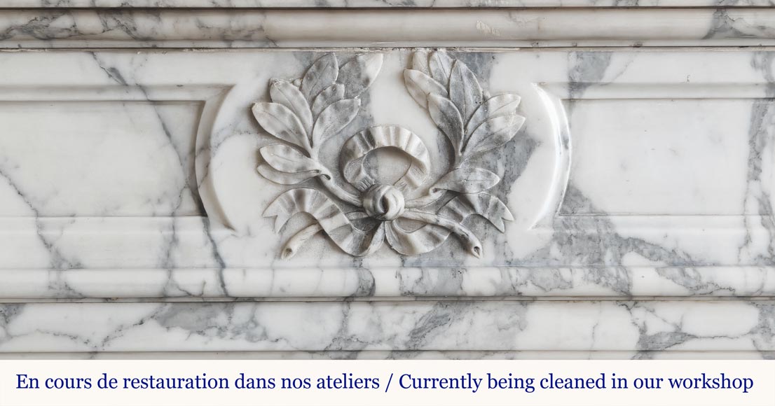 Louis XVI style fireplace with detached columns, in Arabescato marble-1
