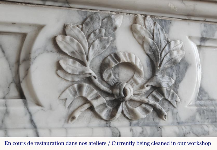 Louis XVI style fireplace with detached columns, in Arabescato marble-2