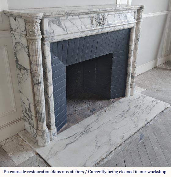 Louis XVI style fireplace with detached columns, in Arabescato marble-3
