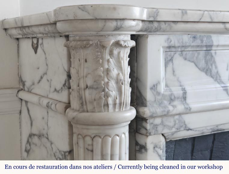 Louis XVI style fireplace with detached columns, in Arabescato marble-4