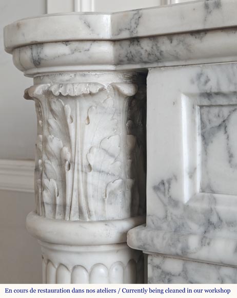 Louis XVI style fireplace with detached columns, in Arabescato marble-5