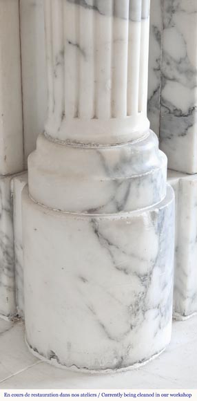 Louis XVI style fireplace with detached columns, in Arabescato marble-7