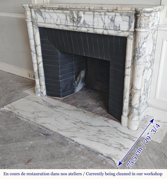 Louis XVI style fireplace with detached columns, in Arabescato marble-8