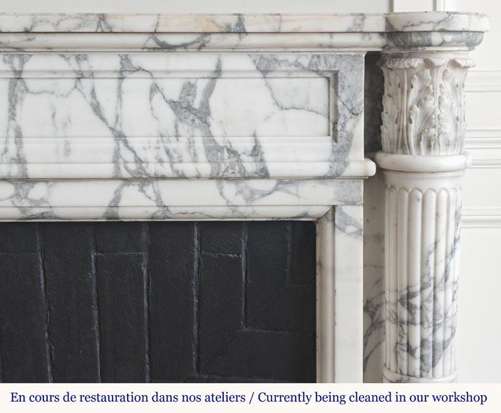 Louis XVI style fireplace with detached columns, in Arabescato marble-9