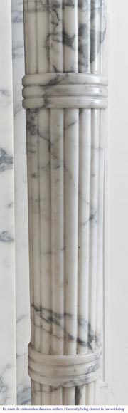 Louis XVI style fireplace with detached columns, in Arabescato marble-10