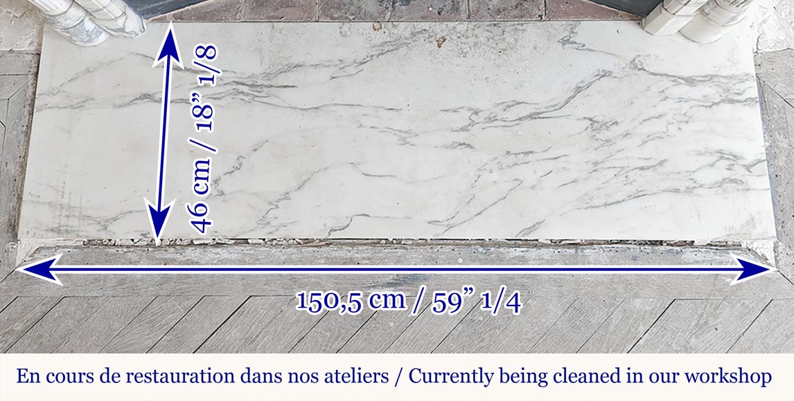 Louis XVI style fireplace with detached columns, in Arabescato marble-12