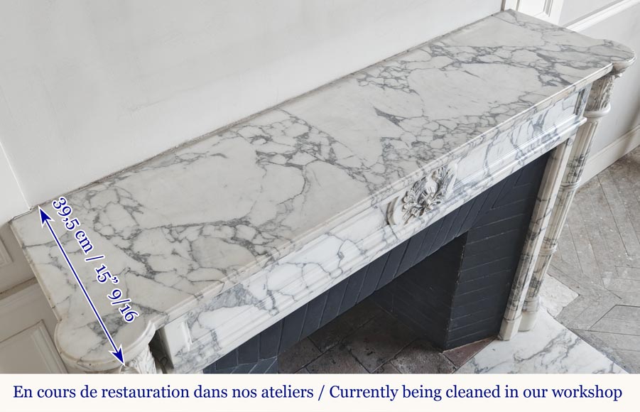 Louis XVI style fireplace with detached columns, in Arabescato marble-13