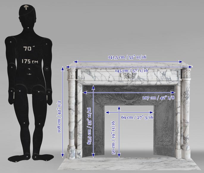 Louis XVI style fireplace with detached columns, in Arabescato marble-14