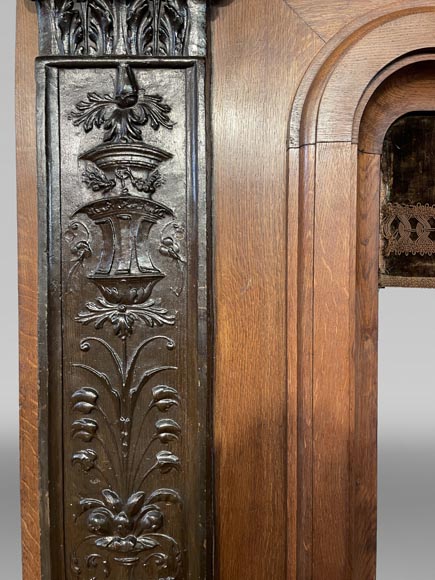 Oak Fireplace with Plaster Bas-Reliefs in Faux Bronze, dated 1896 -11