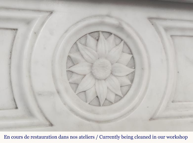  Louis XVI style fireplace with a central sunflower, in Carrara marble-1