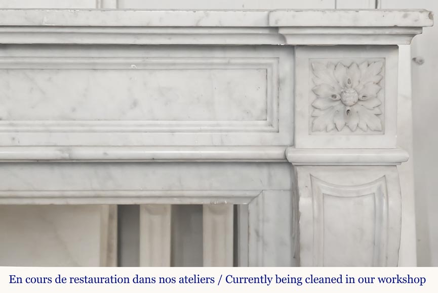  Louis XVI style fireplace with a central sunflower, in Carrara marble-6