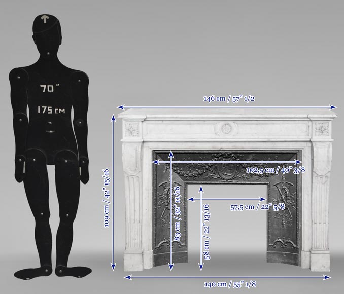  Louis XVI style fireplace with a central sunflower, in Carrara marble-9