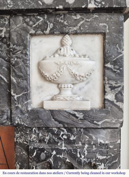  Louis XVI period two-tone fireplace, in Saint Anne statuary gray-4