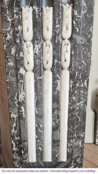  Louis XVI period two-tone fireplace, in Saint Anne statuary gray-5