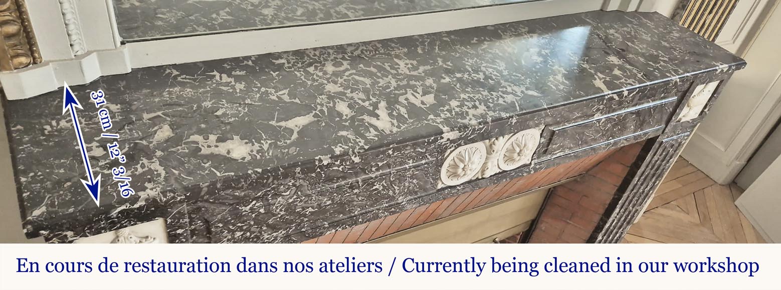  Louis XVI period two-tone fireplace, in Saint Anne statuary gray-7