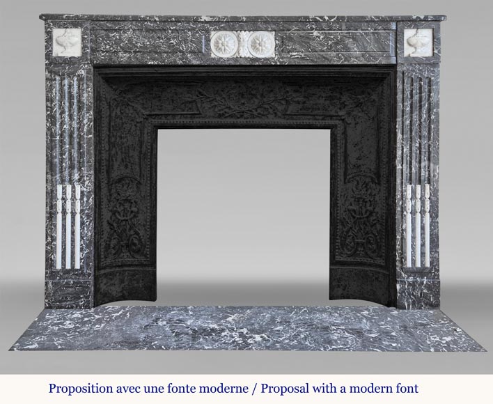  Louis XVI period two-tone fireplace, in Saint Anne statuary gray-8