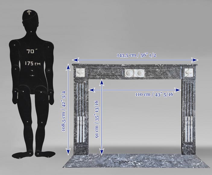  Louis XVI period two-tone fireplace, in Saint Anne statuary gray-9