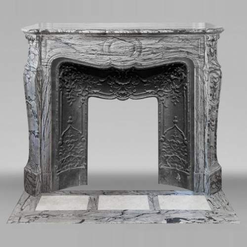 Louis XV style fireplace, Pompadour model, in blue flowered marble