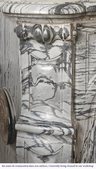 Louis XV style fireplace, Pompadour model, in blue flowered marble-3