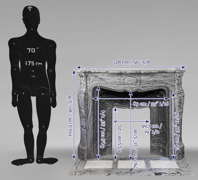 Louis XV style fireplace, Pompadour model, in blue flowered marble-10