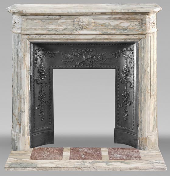 Louis XVI style fireplace with rounded corner, in Médous breccia-0