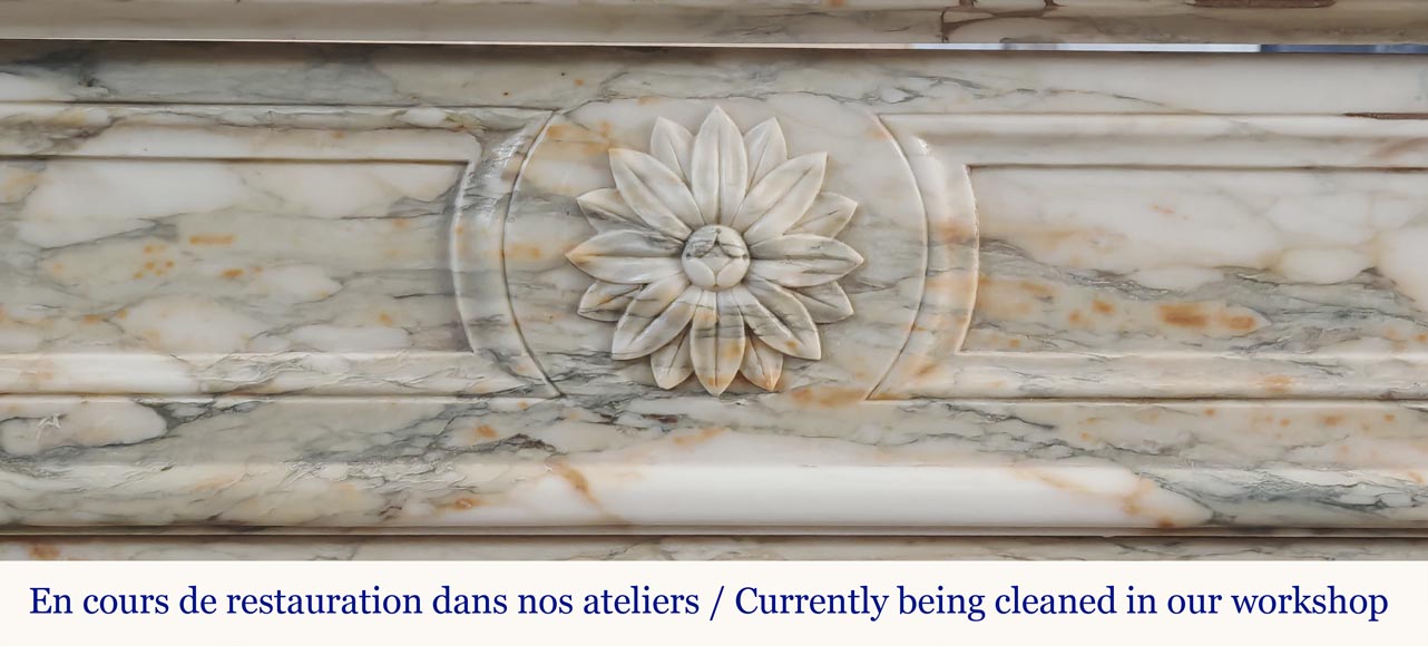 Louis XVI style fireplace with rounded corner, in Médous breccia-1