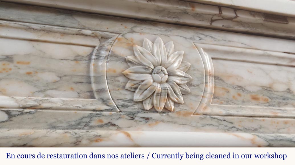 Louis XVI style fireplace with rounded corner, in Médous breccia-2