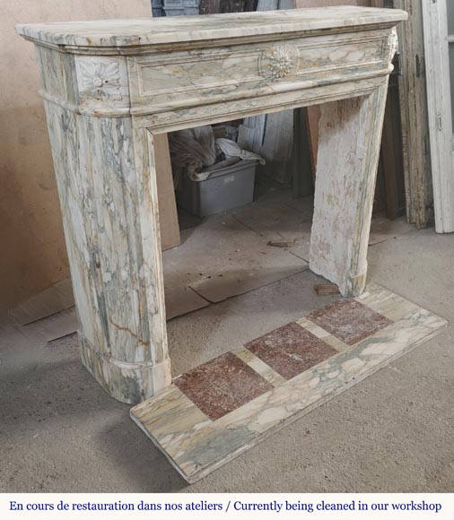 Louis XVI style fireplace with rounded corner, in Médous breccia-3