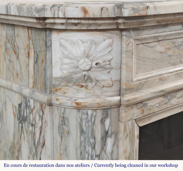 Louis XVI style fireplace with rounded corner, in Médous breccia-4