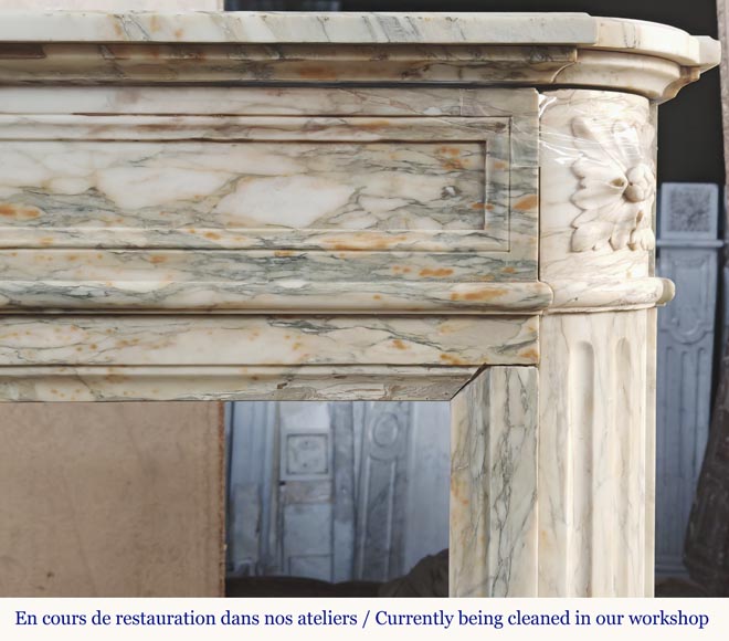 Louis XVI style fireplace with rounded corner, in Médous breccia-7